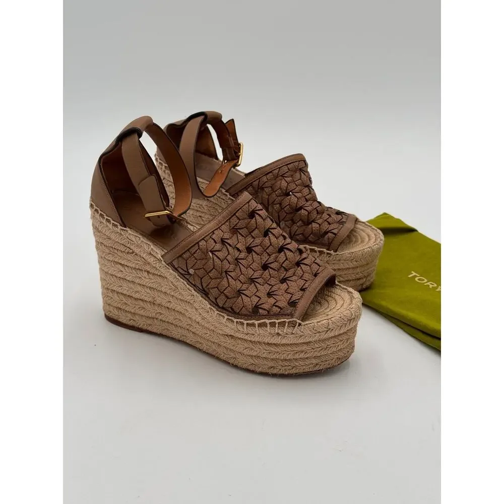 Tory Burch Basketweave Espadrille Wedge Sandals Shoes size 5